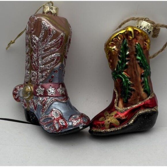 cowboy boot christmas Tree ornaments Set Of 2 - Picture 1 of 4